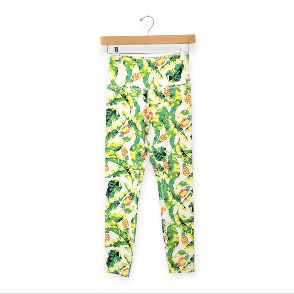 Wildfox Sweat Green Yellow Tropical Pineapple Printed Athletic Leggings Size S